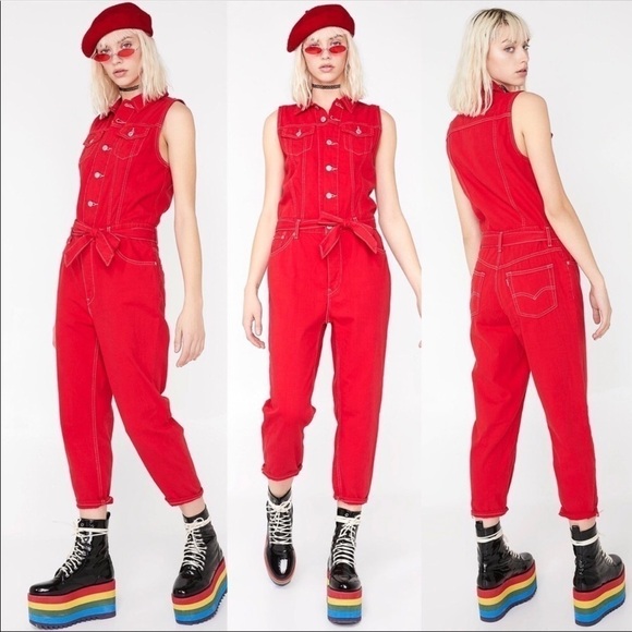 Levi’s Cropped Taper Denim Overalls | Jumpsuit Red - Picture 2 of 9
